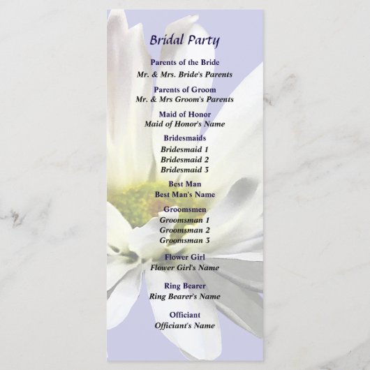 Single White Daisy Wedding Program Programm (Rückseite)