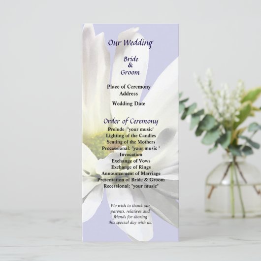 Single White Daisy Wedding Program Programm (Stehend Vorderseite)