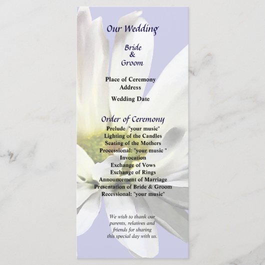 Single White Daisy Wedding Program Programm (Vorderseite)