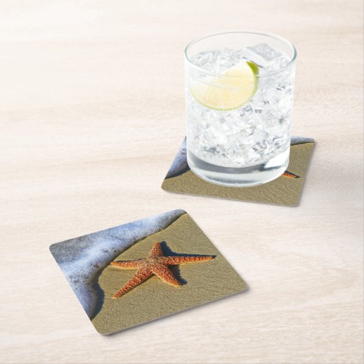 SingleStarfish auf Strand Rechteckiger Pappuntersetzer (Vor Ort)