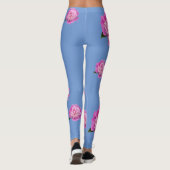 Singrün-blaue Leggings mit rosa Blumen-Entwurf (Rückseite)