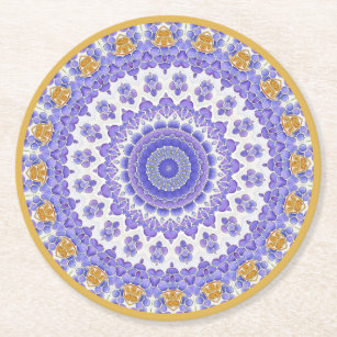Singrün-blaue und hellpurpurne Kreis-Mandala Runder Pappuntersetzer