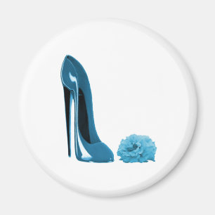 Singrün-blauer Stilett-Schuh und Rose Magnet