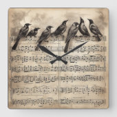 Singvögel auf einer musikalischen Komposition Quadratische Wanduhr (Vorderseite)