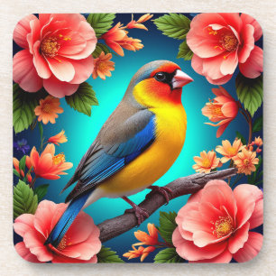 Singvogel auf leuchtenden Blumen sitzend Getränkeuntersetzer
