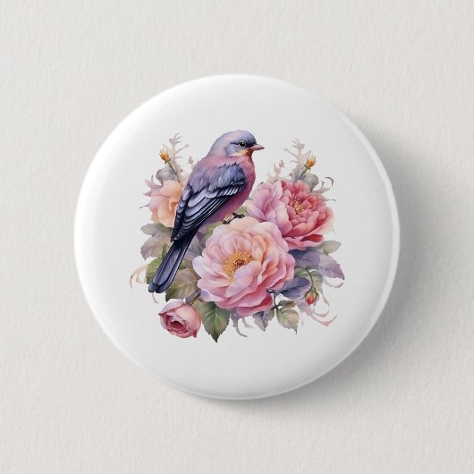 Singvogel auf rosa Pfingstrosen Button (Vorderseite)