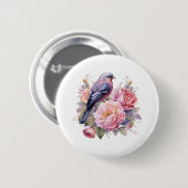Singvogel auf rosa Pfingstrosen Button (Vorne & Hinten)