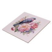 Singvogel auf rosa Pfingstrosen Fliese (Seite)