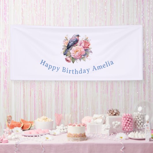 Singvogel auf rosa Pfingstrosen Geburtstag Banner (Party)