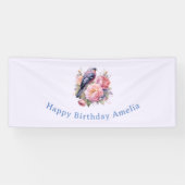 Singvogel auf rosa Pfingstrosen Geburtstag Banner (Horizontal)