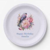Singvogel auf rosa Pfingstrosen Geburtstag Pappteller (Vorderseite)