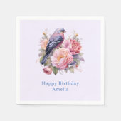 Singvogel auf rosa Pfingstrosen Geburtstag Serviette (Vorderseite)