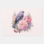 Singvogel auf rosa Pfingstrosen Geschenkpapier Set (Vorderseite 2)
