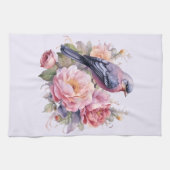 Singvogel auf rosa Pfingstrosen Geschirrtuch (Horizontal)
