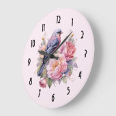 Singvogel auf rosa Pfingstrosen Große Wanduhr (Winkel)