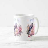 Singvogel auf rosa Pfingstrosen Kaffeetasse (VorderseiteRechts)