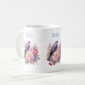 Singvogel auf rosa Pfingstrosen Kaffeetasse (Vorderseite Links)