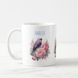 Singvogel auf rosa Pfingstrosen Kaffeetasse