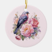Singvogel auf rosa Pfingstrosen Keramik Ornament (Vorne)