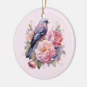 Singvogel auf rosa Pfingstrosen Keramik Ornament (Links)
