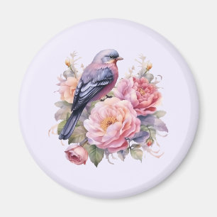 Singvogel auf rosa Pfingstrosen Magnet