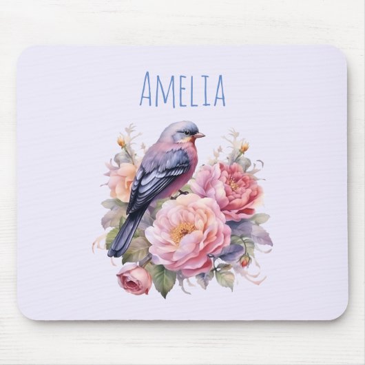 Singvogel auf rosa Pfingstrosen Mousepad (Vorne)