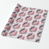 Singvogel auf rosa Pfingstrosen-Muster Geschenkpapier (Ungerollt)