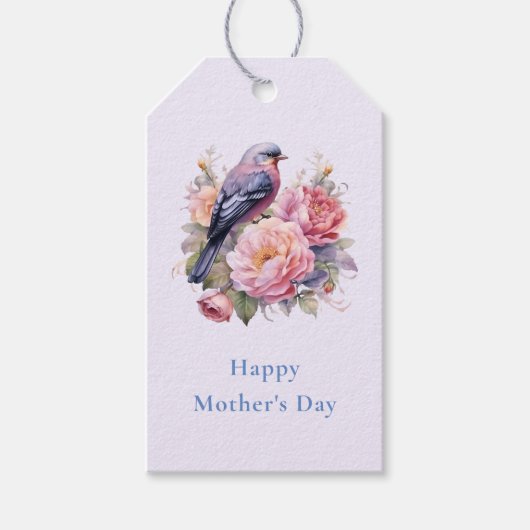 Singvogel auf rosa Pfingstrosen Muttertag Geschenkanhänger (Vorderseite)