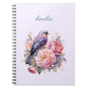 Singvogel auf rosa Pfingstrosen Notizblock