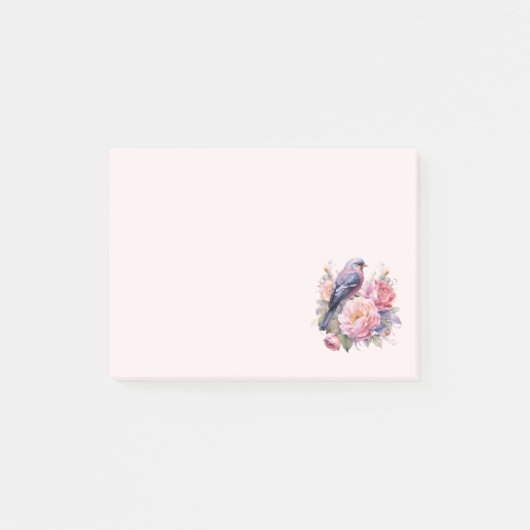 Singvogel auf rosa Pfingstrosen Post-it Klebezettel (Vorderseite)