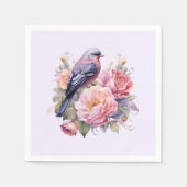 Singvogel auf rosa Pfingstrosen Serviette (Vorderseite)