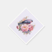 Singvogel auf rosa Pfingstrosen Serviette (Ecke)