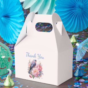 Singvogel auf rosa Pfingstrosen thronend Danke Geschenkschachtel