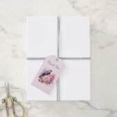 Singvogel auf rosa Pfingstrosen thront Danke Geschenkanhänger (Mit Garn)