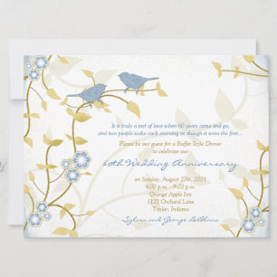 Singvögel Blau Gold Diamantene Hochzeit Jubiläum Einladung
