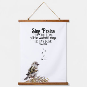Singvogel mit Musiknoten Psalm Bible Verse Wandteppich Mit Holzrahmen