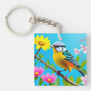 🐦 Singvogel-Natur-Schmuck-Geschenk auf blühendem  Schlüsselanhänger