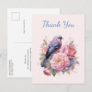 Singvogel sitzt auf rosa Pfingstrosen Danke Postkarte