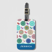 Singvogel und Mandala Folk Muster Personalisiert Gepäckanhänger (Vorderseite Vertikal)