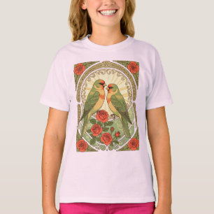 Singvögel und rote Rosen Art Nouveau Vintage Illus T-Shirt