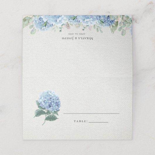 SINI Blue Hydrangea Folded Platzkarte (Außenseite Aufgefaltet)