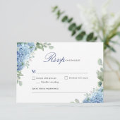 SINI Blue Hydrangea Response Card RSVP Karte (Stehend Vorderseite)