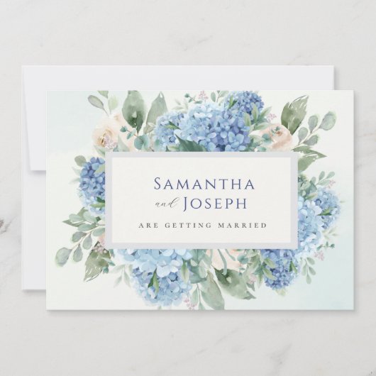 SINI Blue Hydrangea Save the Date mit Fotokarte (Vorderseite)
