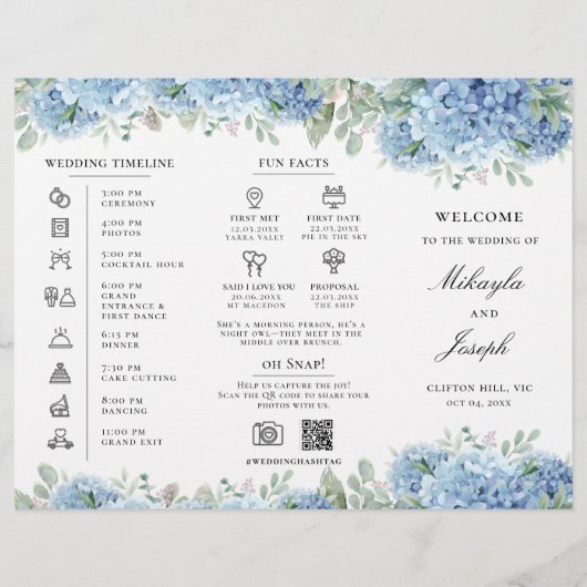 SINI Blue Hydrangea Trifold Wedding Program Flyer (Vorne)