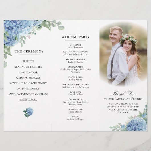 SINI Blue Hydrangea Trifold Wedding Program Flyer (Hinten)