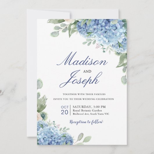 SINI Blue Hydrangea Wedding Invite Einladung (Vorderseite)