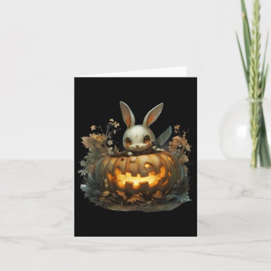 Sinister Bunny Mayhem Creepy Halloween Bunny Pumpk Karte (Vorderseite)