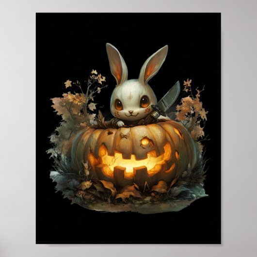 Sinister Bunny Mayhem Creepy Halloween Bunny Pumpk Poster (Vorne)