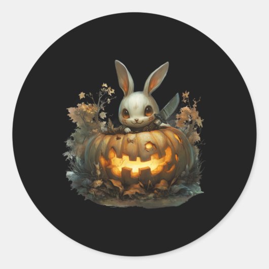 Sinister Bunny Mayhem Creepy Halloween Bunny Pumpk Runder Aufkleber (Vorderseite)