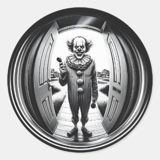 Sinister Clown an deiner Tür | Fisheye Runder Aufkleber